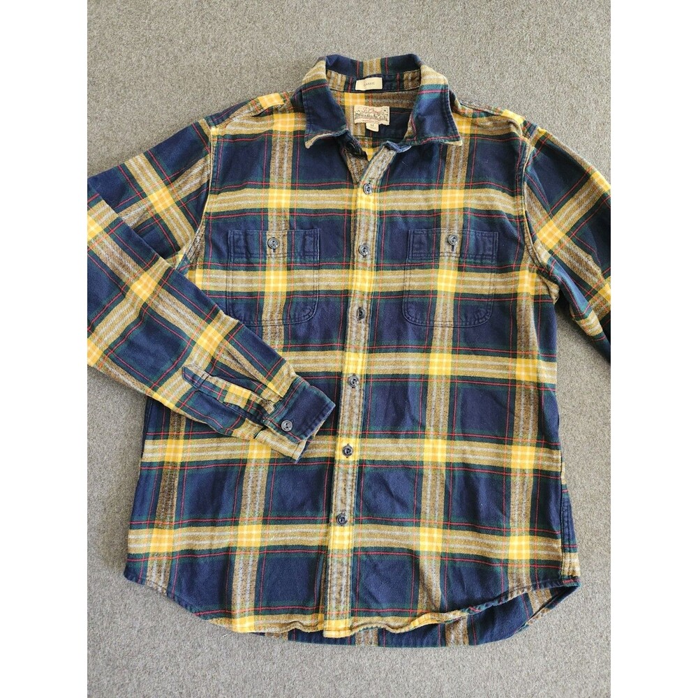 J.Crew Men's Mid-Weight Flannel Shirt Size M Classic Navy Yellow Plaid Preppy